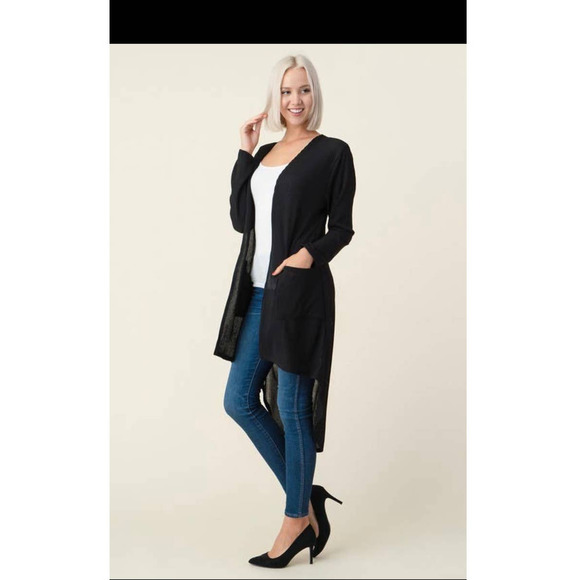 Follow Me Open Front Long Sleeve Rib Pocket Cardigan - Picture 3 of 3